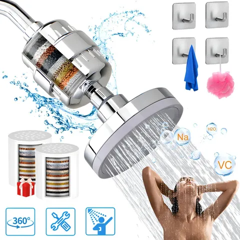 Pomme de Douche Filtrante à 20 Étages 6 Fonctions Haute Pression Réglable ABS Douchette Pluie Avec Cartouche Filtrante Purificateur d'Eau Accessoires de Salle de Bain