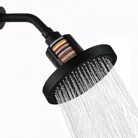 High Pressure Rainfall Shower Head With Water Filtration System Adjustable Swivel Joint Durable ABS Chrome Matte Black Top Spray Showerhead