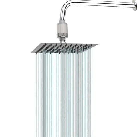 8 Inch Square Stainless Steel Rainfall Shower Head Set With 30cm Extension Arm And Filter High Pressure Bathroom Shower Head