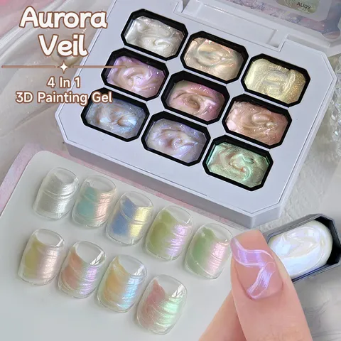 Nine-Grid Aurora Pearl Nail Art Gel 3D Painting Gel Macaron Iridescent Shimmer Solid Cream Gel For DIY Manicure Decoration