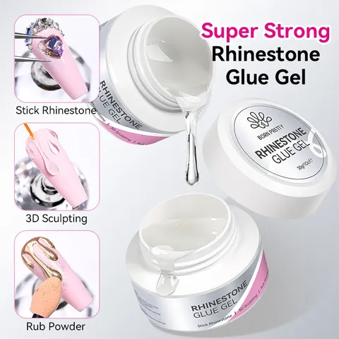 BORN PRETTY Gel de Colle pour Strass Sans Essuyage Gel de Sculpture Tridimensionnel Adhésif pour Nail Art Transparent Tenue Forte