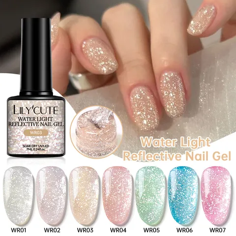 Esmalte de Uñas en Gel Reflectante LILY'CUTE Soak Off UV LED Gel con Brillo Efecto Luz de Agua para Mujeres