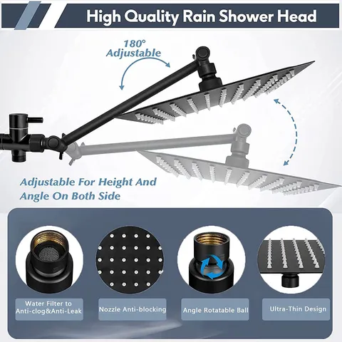 Système de Douche à Pluie en Acier Inoxydable Avec Douchette Haute Pression Noir Mat Poli Miroir Quincaillerie de Salle de Bain Tailles Variées