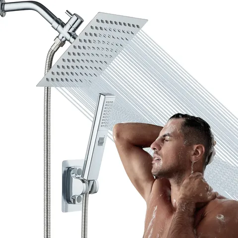 Stainless Steel Rainfall Shower Head Set High Pressure Square Shower Combo With Handheld Spray Concealed Bathroom System