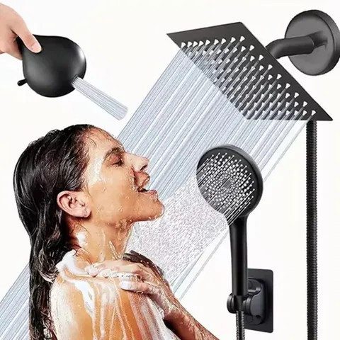 Stainless Steel Rainfall Shower Head Set With Brass Diverter Wall Mounted Rainfall Shower System With Handheld Spray Bathroom Shower Faucet Accessories