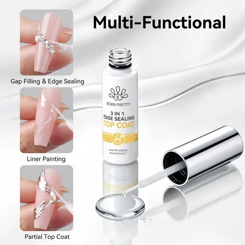 BORN PRETTY Three In One Edge Sealing Top Coat Nail Gel No Wipe Gap Filling Functional UV LED Nail Art Gel
