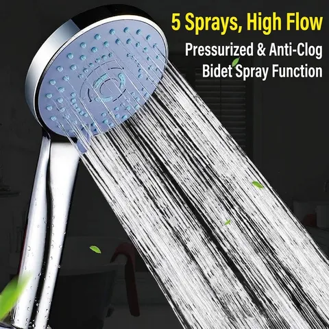 5 Modes High Pressure Handheld Shower Head Set Multi-functional ABS Chrome Bathroom Spray Nozzle For Hotel Home Rain Massage