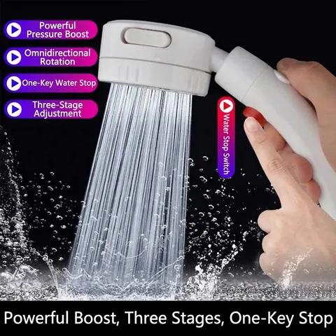 High Pressure Handheld Shower Head 3-Mode Adjustable Water Saving Showerhead With One-Key Stop Switch 360 Rotation Bathroom Accessories