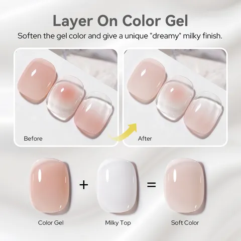 BORN PRETTY Milky Top Coat No Wipe Non Yellowing Gel Polish For Nail Art Soft Focus Color UV LED Soak Off Gel