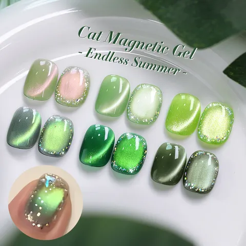 Summer Green Series Cat Eye Magnetic Gel Polish Glass Bead Effect Soak Off UV LED Nail Art Gel Manicure