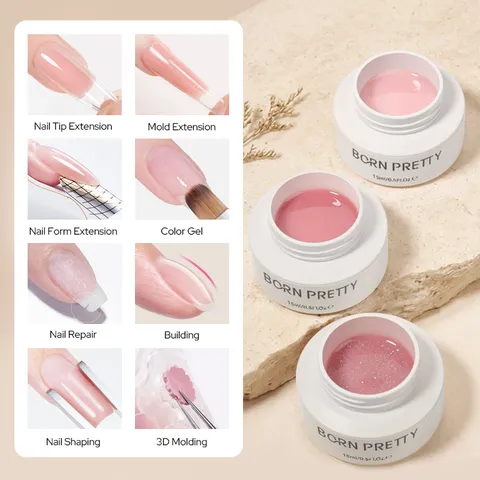 BORN PRETTY Gel d'Extension d'Ongles 8-en-1 15ml Rose Laiteux Blanc Builder Gel Pour Extension Rapide Renforcement Façonnage Gel Ongles