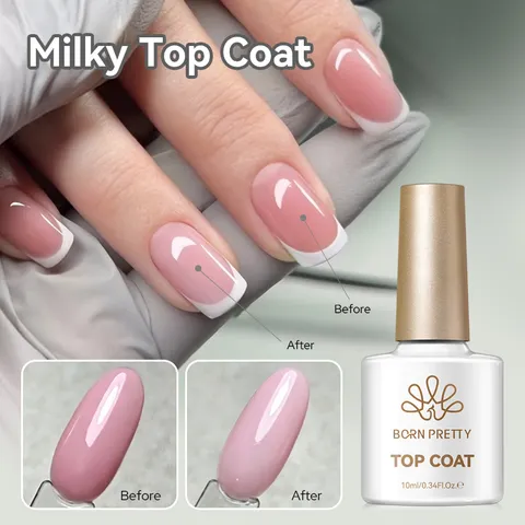 BORN PRETTY Top Coat Lacté 2-En-1 Vernis à Ongles Gel Blanc Lait Sans HEMA TPO Sans Essuyage Longue Durée Finition Brillante Femme