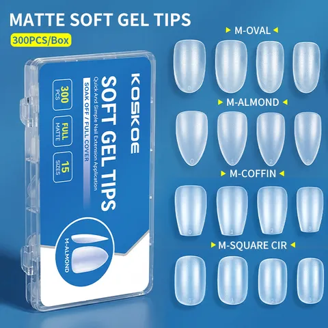 KOSKOE Matte Soft Gel False Nail Tips Ultra Thin Trace-free Full Cover Nail Extension Tips Multiple Sizes Oval Almond Coffin Square Round Nail Art Tools