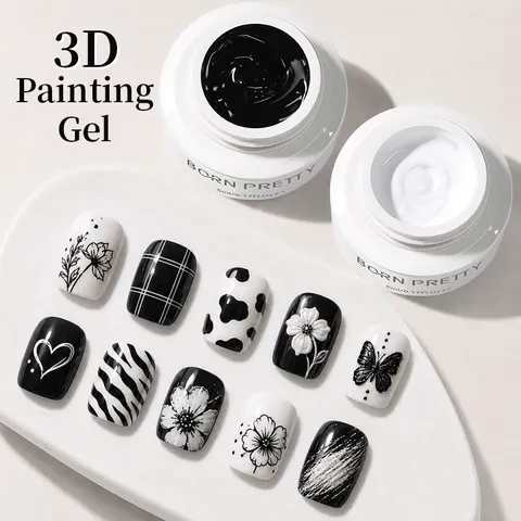 Relief Micro-Carving Nail Art Painting Gel UV LED Curing Black White Drawing Micro Sculpture Gel For Professional Salon DIY