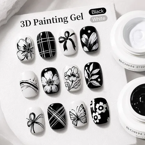 Relief Micro-Carving Nail Art Painting Gel UV LED Curing Black White Drawing Micro Sculpture Gel For Professional Salon DIY