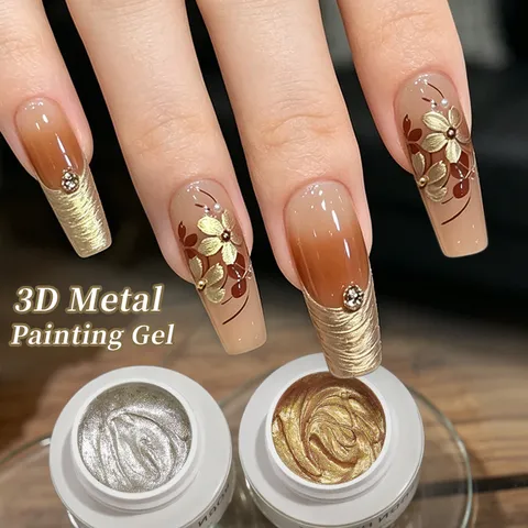 Metalen 3D Reliëf Nail Art Gel No Wipe Metalen Schildergel Voor DIY Textuur Tekenen UV LED Uitgehard Manicure Accessoire