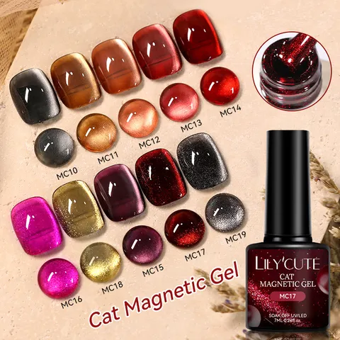 LILY'CUTE Katzenauge Magnetischer Gellack Feiner Schimmer Bernsteinrot Soak Off UV LED Nagelkunst Gel Für Damen Maniküre