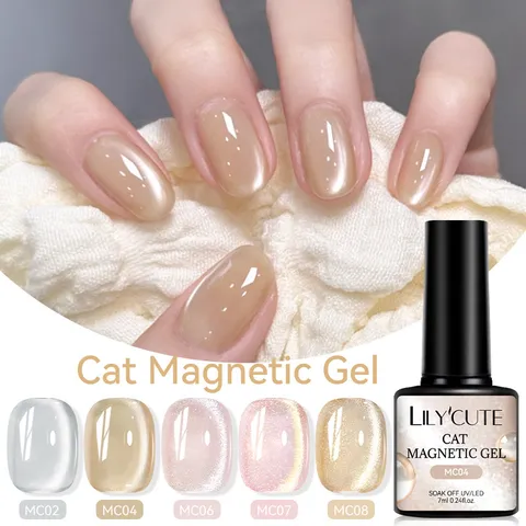 LILY'CUTE Cat Eye Magnetic Nail Gel Polish UV LED Soak Off Resin Crystal Stone Effect Sparkling Nude Gel For Nail Art Women Manicure