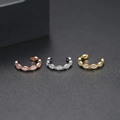 Polsini per Orecchie in Rame Zirconia per Donna Design a Onda Non Forato Clip per Osso dell'Orecchio Singolo Orecchini Senza Buco Stile Minimalista
