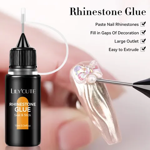 Lily'Cute Colle pour Strass Ongles Professionnelle avec Pointe en Aiguille Gel de Scellement Adhésif Fort Sans Essuyage pour Décoration d'Ongles