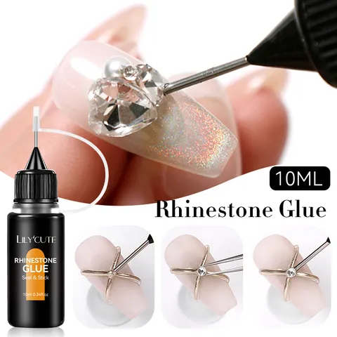 Lily'Cute Colle pour Strass Ongles Professionnelle avec Pointe en Aiguille Gel de Scellement Adhésif Fort Sans Essuyage pour Décoration d'Ongles