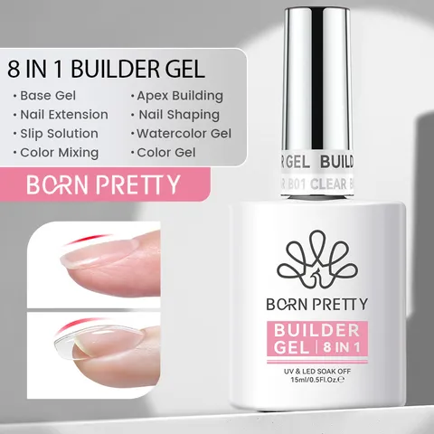 BORN PRETTY Gel de Construction 8 En 1 pour Ongles Transparent Nude Rose Gel d'Extension d'Ongles Base Coat Colle pour Strass Gel Fonctionnel