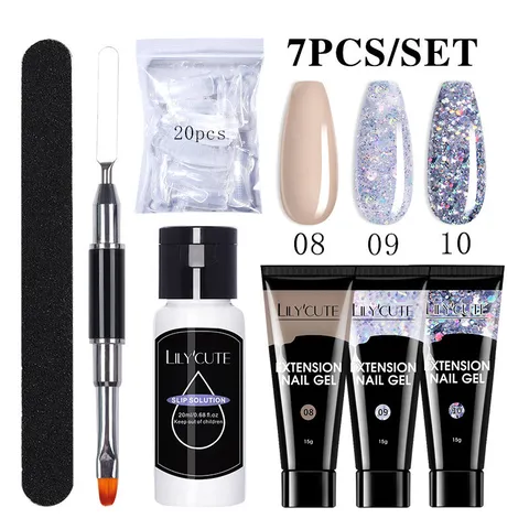 LILY'CUTE Professionele Nagelverlenging Gel Set Voor DIY Manicure Poly Verlenging Gel Kit Met Slip Solution Borstel Vijl Voor Vrouwen Nagelstudio