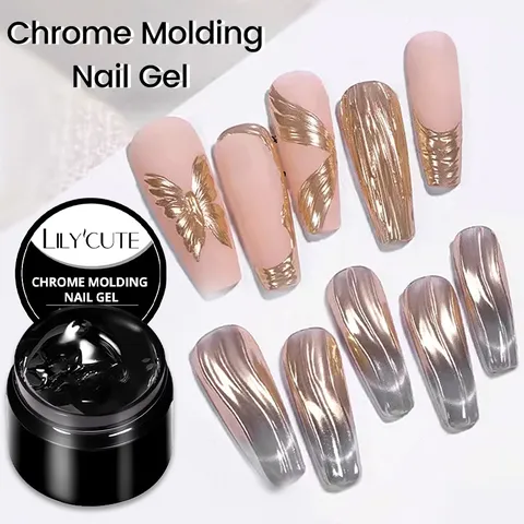 3D Sculpture Nail Gel Non-Wipe Semi-Solid Mirror Powder Molding Gel Chrome Molding Gel For Water Ripple Nail Art Design