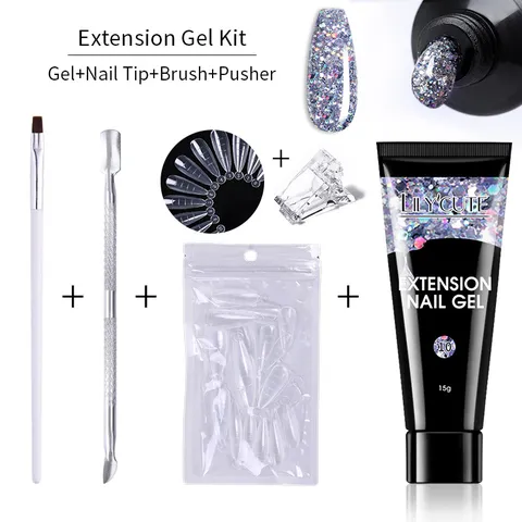 Lilycute Kit de Gel d'Extension d'Ongles Kit de Manucure Professionnel Poly Gel Avec Pinceau Pousse-Acier Clip d'Embouts Pour Salon d'Art d'Ongles DIY