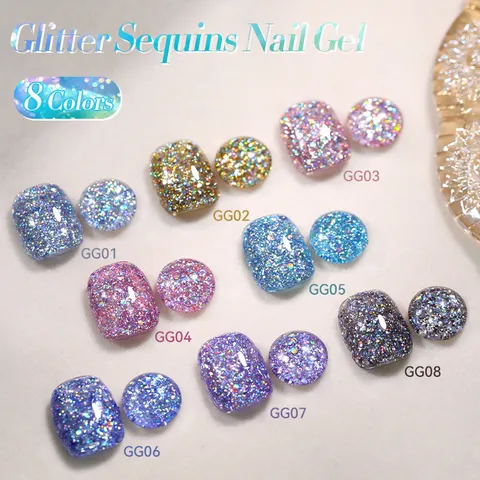 Glitter Sequins Nail Gel Crushed Diamond Effect Phototherapy Gel High Flash Holographic Reflective Shiny UV Gel For Women Manicure Art