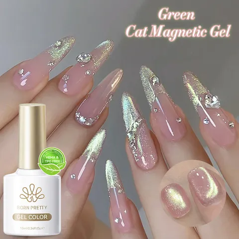 BORN PRETTY Green Wizard of Oz Series Cat Eye Gel Polish Sparkling Spar Effect Magnetic Soak Off UV LED Nail Art Gel