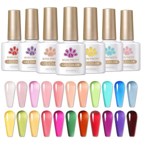 BORN PRETTY Vernis à Ongles en Gel Jelly Nude Translucide Rose Violet Soak Off UV LED Gel Vernis Finition Manucure Professionnelle