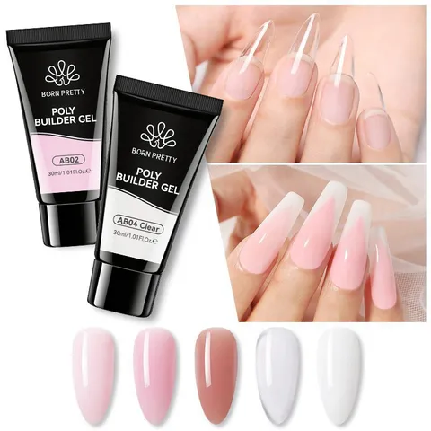 BORN PRETTY 30ml Poly Builder Gel For Nail Extension UV LED Soak Off Gel Polish Nude Pink Clear White Crystal Building Gel Professional Nail Art