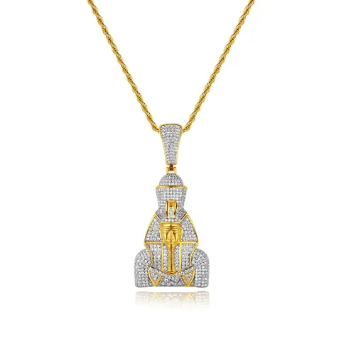 Collier Pendentif Pharaon Égyptien Hip Hop Pour Hommes Cuivre Strass Chaîne Torsadée Bijoux Géométriques À La Mode Cadeau