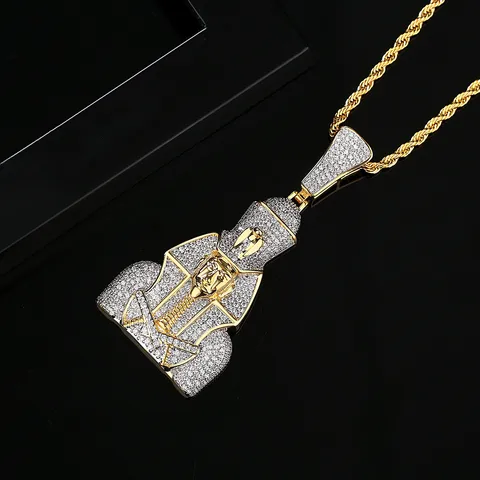 Collier Pendentif Pharaon Égyptien Hip Hop Pour Hommes Cuivre Strass Chaîne Torsadée Bijoux Géométriques À La Mode Cadeau
