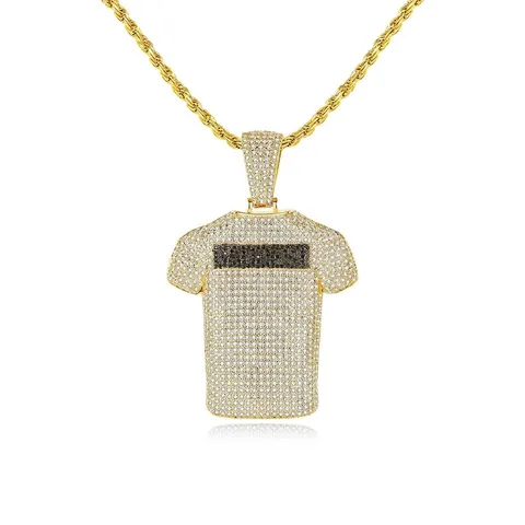 Hip Hop Men Iced Out Zirconia Jersey T-Shirt Pendant Necklace Electroplated Brass Twist Rope Chain Jewelry Streetwear Fashion
