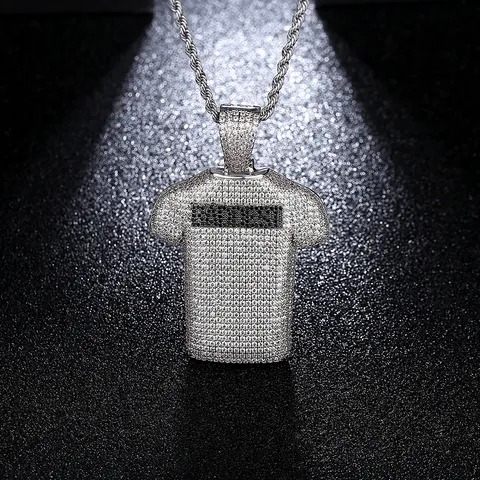 Hip Hop Men Iced Out Zirconia Jersey T-Shirt Pendant Necklace Electroplated Brass Twist Rope Chain Jewelry Streetwear Fashion