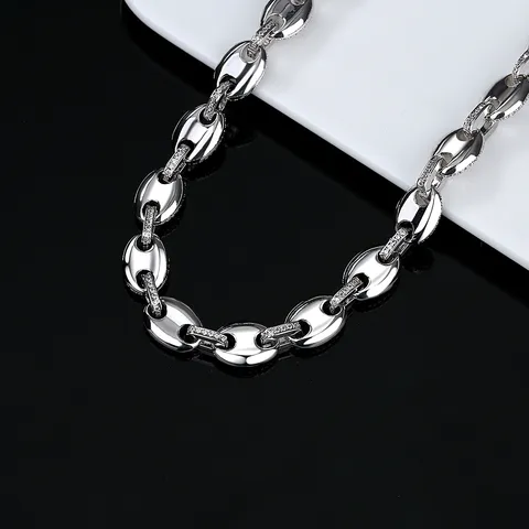 Collar de Cadena Hip Hop Circonia Grano de Café Marina Link para Hombre Mujer Latón Chapado en Oro Plata Arcoíris Iced Out Joyería