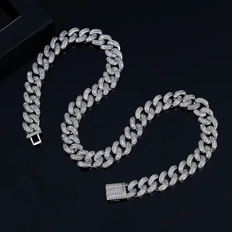 Collar de Cadena de Eslabones Cubanos Iced Out Hip Hop para Hombres Mujeres Cobre Circonia Estrás Joyería de Moda Streetwear Fiesta