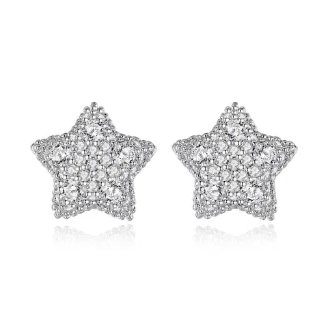 Exquisite Star Micro Pave Zirconia Stud Earrings For Women Copper Shiny Micro Setting Geometric Earrings Jewelry Accessory