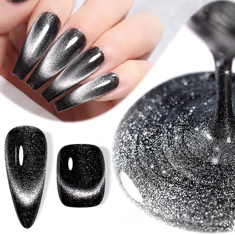 Zwart Kattenoog Gellak Magnetisch Spar Reflecterende Gel Dark Fairy Stijl Glitter Manicure Nagelkunst Synthetische Hars Soak Off UV LED Lak