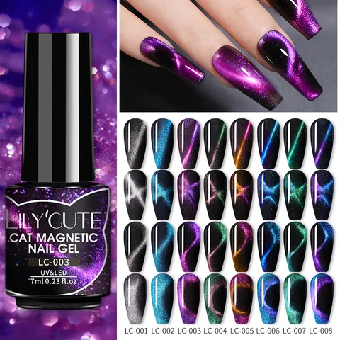 Lily'Cute Kattenoog Magnetische Nagelgellak Fonkelend Reflecterend Diamant Laser Nail Art Ontwerp Vrouwen