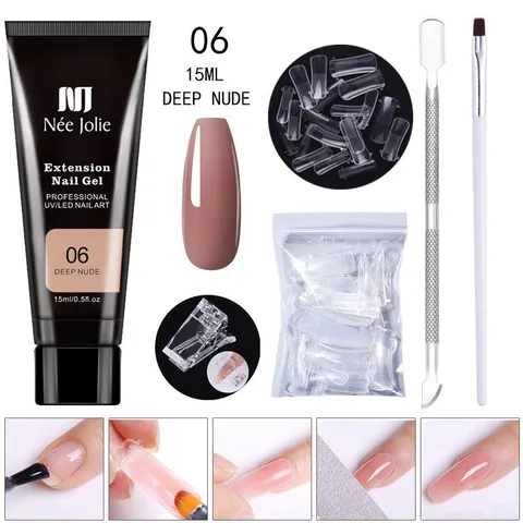Kit Professionnel Gel Extension Ongles UV LED Poly Nail Gel Ensemble Avec Pinceau Moules Clip Et Outil À Double Extrémité Pour Manucure DIY Femme