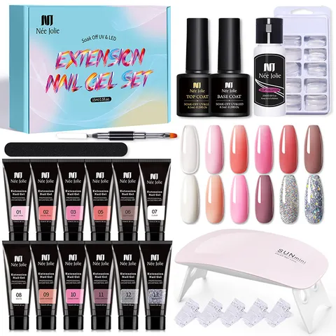 Née Jolie Kit de Gel d'Extension d'Ongles Poly Nail Gel Ensemble Avec Lampe UV LED Outils de Manucure Professionnels en Cristal