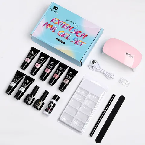Née Jolie Kit de Gel d'Extension d'Ongles Poly Nail Gel Ensemble Avec Lampe UV LED Outils de Manucure Professionnels en Cristal