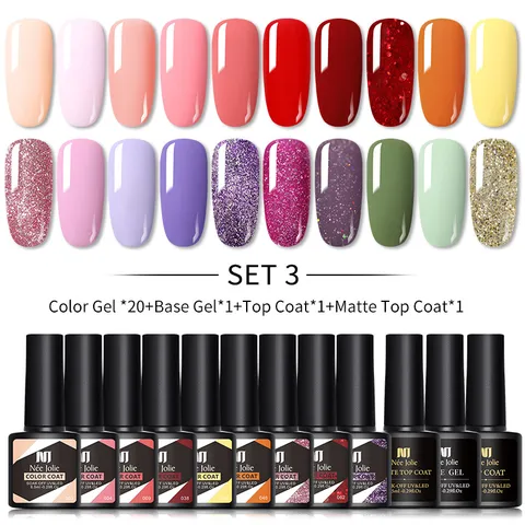 Nee Jolie Ensemble de Vernis à Ongles en Gel Multicolore Avec Couche de Base de Finition Mate UV LED Kit de Gel d'Art d'Ongle pour Femmes