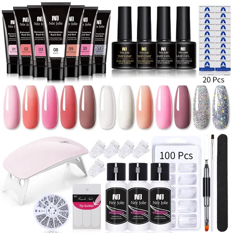 Kit de Gel d'Extension d'Ongles Professionnel Avec Lampe UV LED Slip Solution Base Top Coat Faux Ongles Outils de Manucure