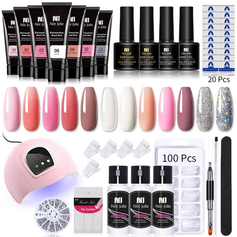 Kit de Gel d'Extension d'Ongles Professionnel Avec Lampe UV LED Slip Solution Base Top Coat Faux Ongles Outils de Manucure
