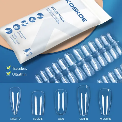 Faux Ongles à Couverture Totale Professionnels Transparents Ongles à Presser pour Femmes Art des Ongles DIY Ultraminces Flexibles