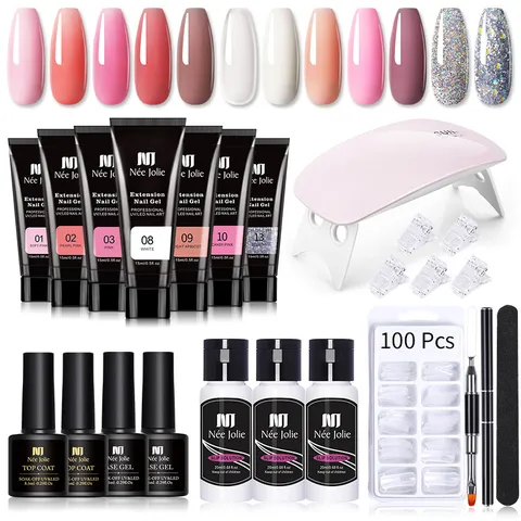 Kit d'Extension d'Ongles en Polygel Professionnel Avec Lampe UV LED Base Top Coat Slip Solution Outils d'Art des Ongles